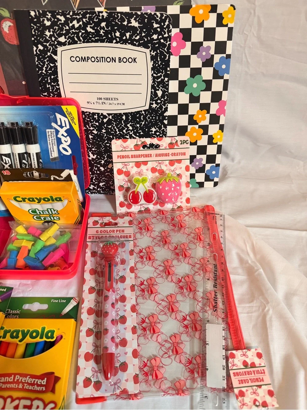 Strawberry Print Kids Backpack with School Supply Set